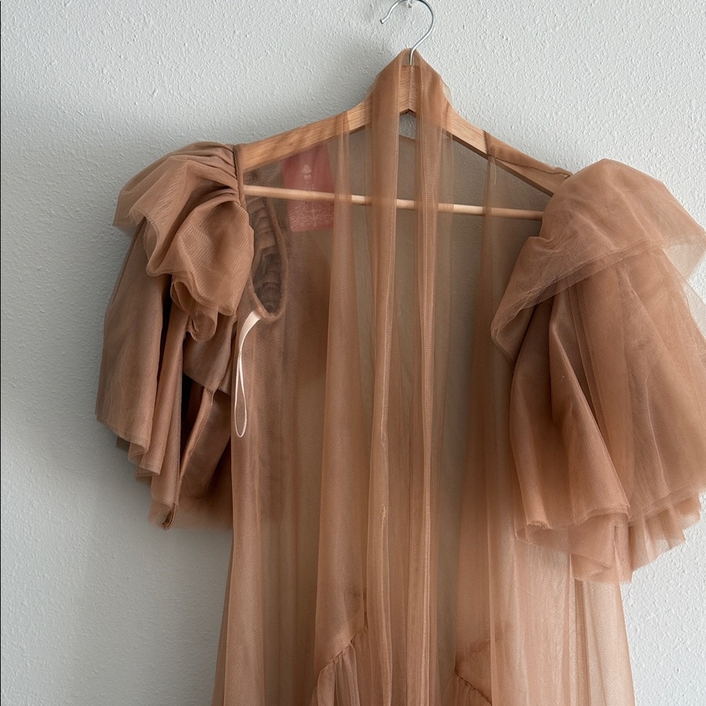 Sheer Ruffle Sleeve Maxi Robe in Cinnamon - Picture 2 of 3